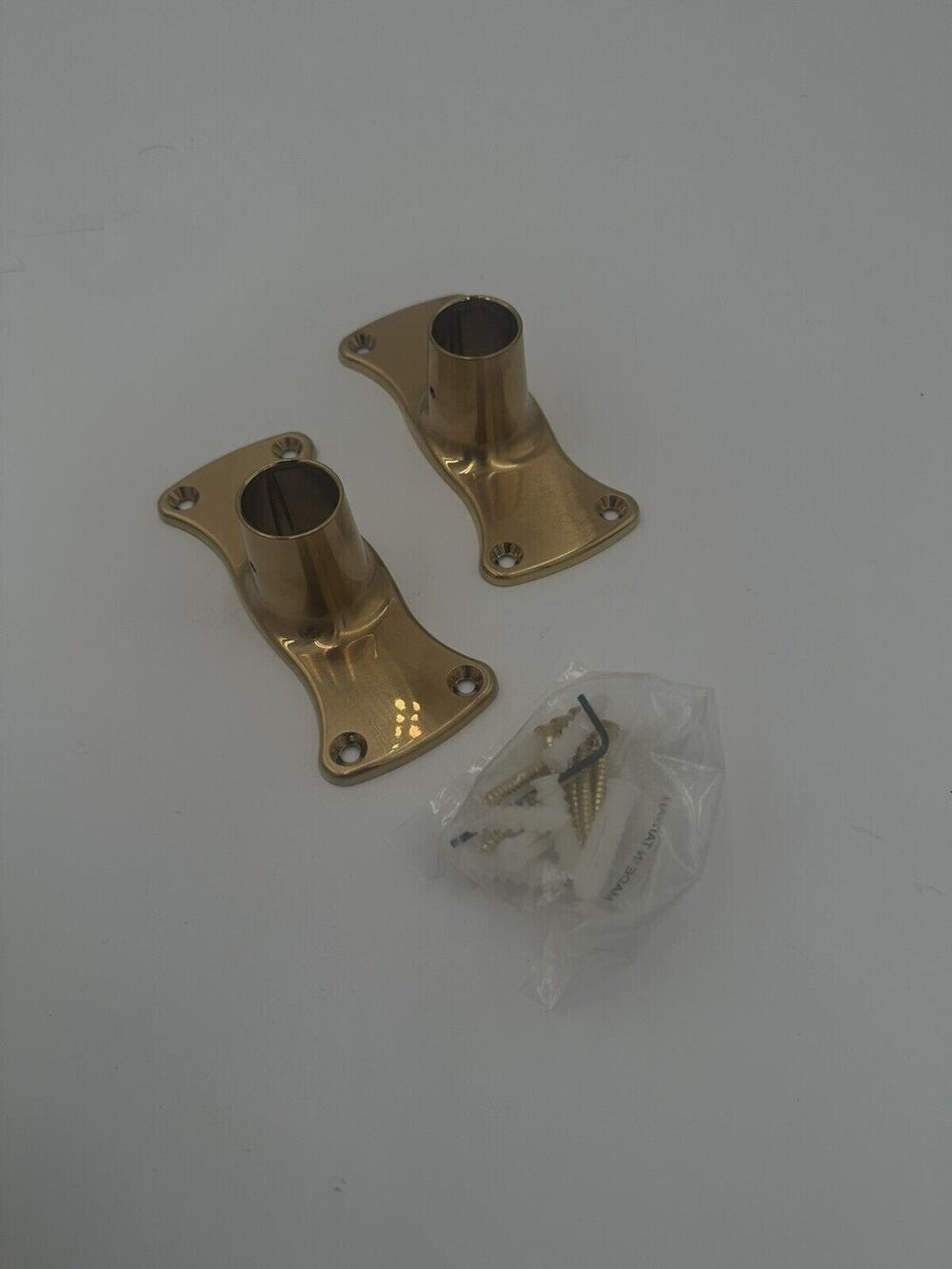 Signature Hardware Jumbo Shower Rod Flanges - Set of 2 in Brushed Gold